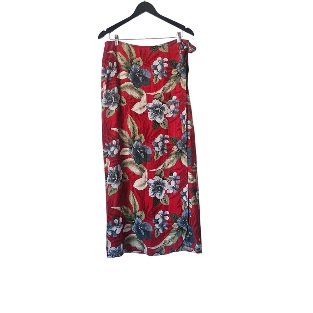 Tommy Bahama 100% Silk Tropical Floral Sarong Wrap Maxi Skirt Size M Hawaiian